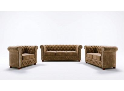 Chesterfield Sofa Garnitur 3+2 Sëtz Sofa Sëtz Couch Polster Garnitur Couchen