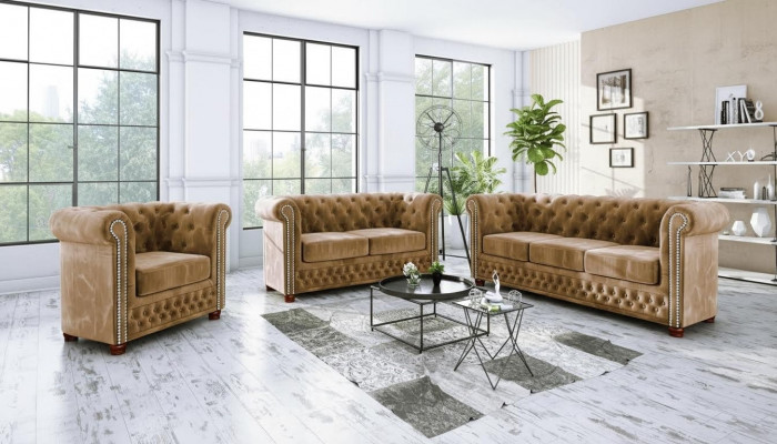Design Canapé 3 Plazen Chesterfield Stoff Couch Polster Canapéen Textil Couchen Nei