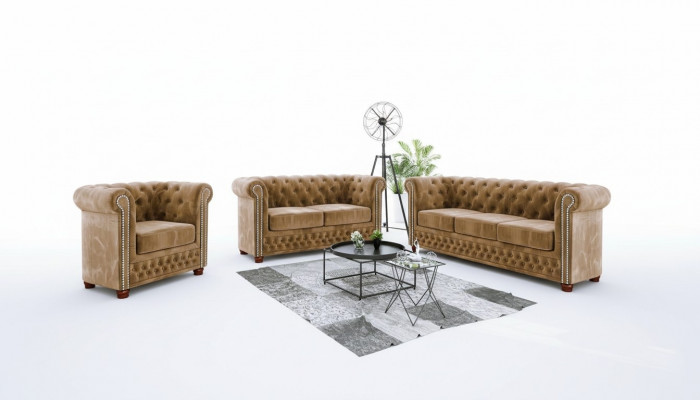 Design Canapé 3 Plazen Chesterfield Stoff Couch Polster Canapéen Textil Couchen Nei