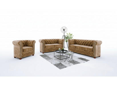 Design Canapé 3 Plazen Chesterfield Stoff Couch Polster Canapéen Textil Couchen Nei