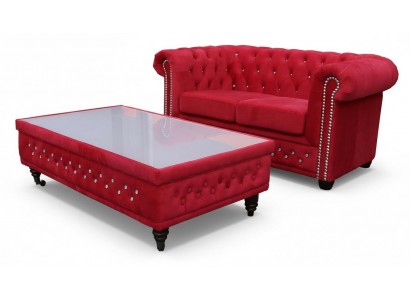 Chesterfield Textil Canapé Pleséier 2 Sëtzer Stoff Canapéen Couchen Zweesëtzer Rout