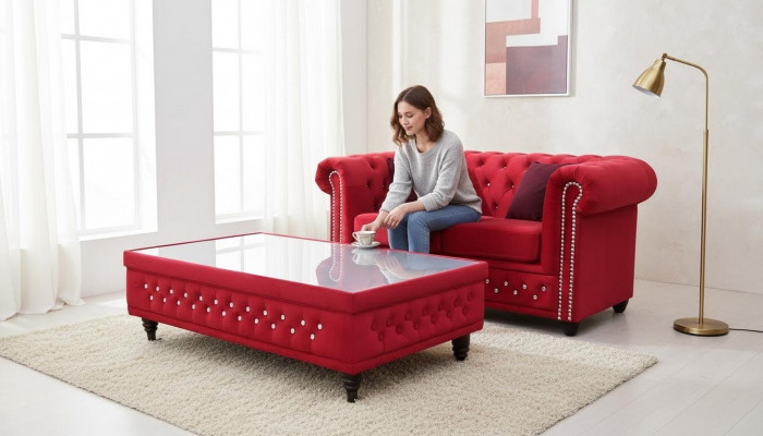 Chesterfield Design Couchtisch Gliesdësch Dësch Polstersofa Bäiselltëscher