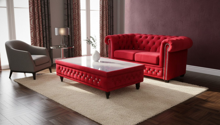 Chesterfield Design Couchtisch Gliesdësch Dësch Polstersofa Bäiselltëscher