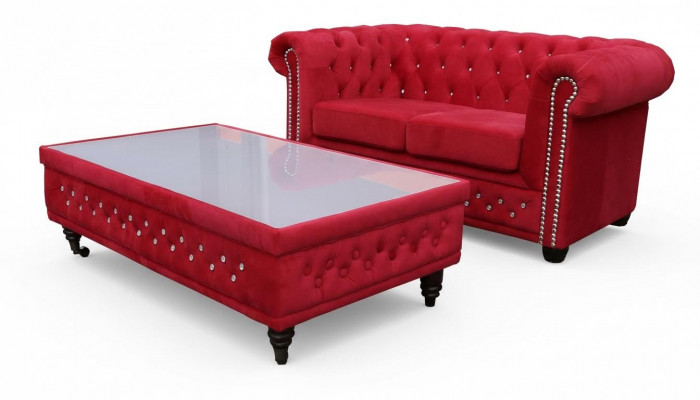 Chesterfield Design Couchtisch Gliesdësch Dësch Polstersofa Bäiselltëscher