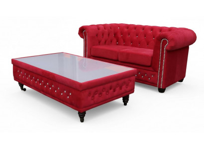 Chesterfield Design Couchtisch Gliesdësch Dësch Polstersofa Bäiselltëscher