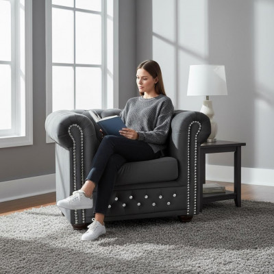 Chesterfield Fauteuil Televisiounscouch 1-Persounen-Sofa Textilstoff Couchen Polster Nei