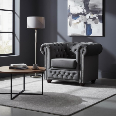 Chesterfield Fauteuil Televisiounscouch 1-Persounen-Sofa Textilstoff Couchen Polster Nei