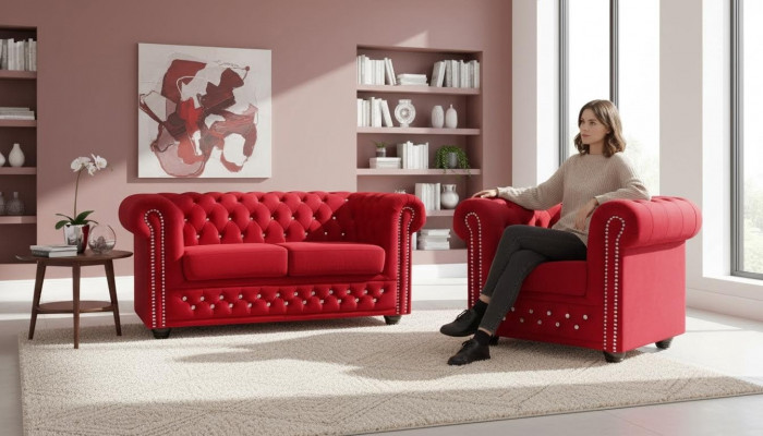 Sofagarnitur 2+1 Sëtzer Sofaen Couch Polster Blo Klassesch Couchen Garnitur