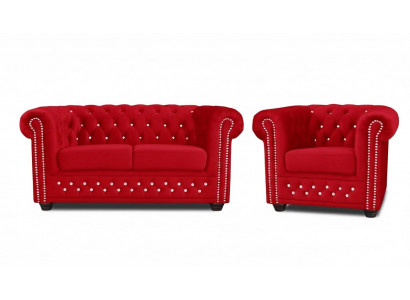 Sofagarnitur 2+1 Sëtzer Sofaen Couch Polster Blo Klassesch Couchen Garnitur