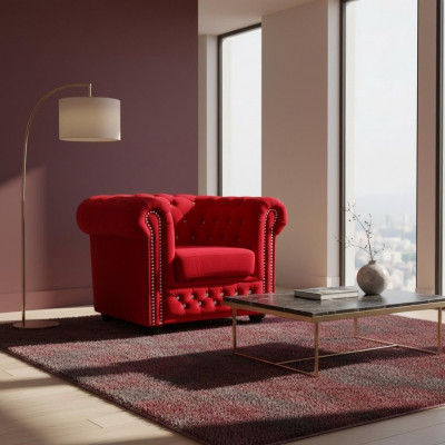 Sëtz Design Polster Modern Textil Stoff Rout Fernseh 1 Sëtzer Chesterfield Nei