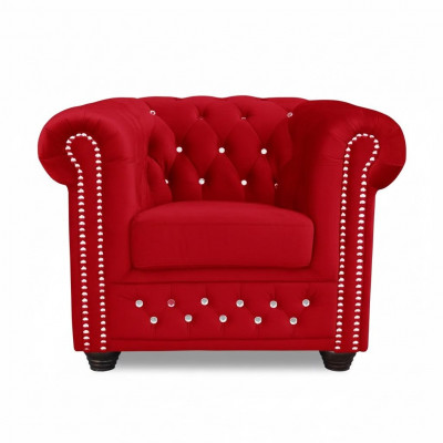 Sëtz Design Polster Modern Textil Stoff Rout Fernseh 1 Sëtzer Chesterfield Nei