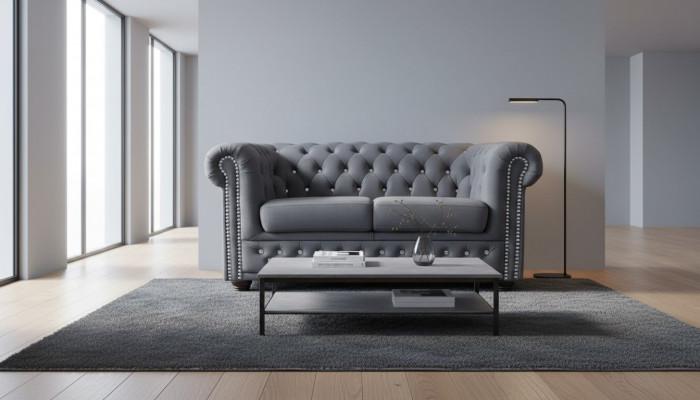 Chesterfield Textil Couch Polster 2-Sëtzer Sofas Couches schwaarz Zweisëtzer Neij.
