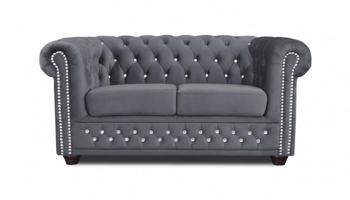 Chesterfield Textil Couch Polster 2-Sëtzer Sofas Couches schwaarz Zweisëtzer Neij.