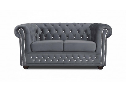 Chesterfield Textil Couch Polster 2-Sëtzer Sofas Couches schwaarz Zweisëtzer Neij.
