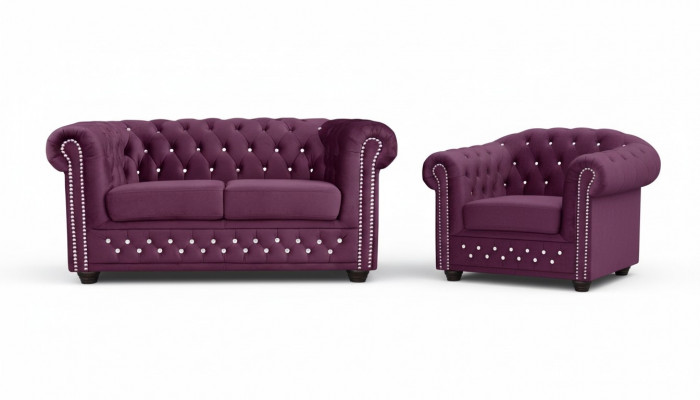 Chesterfield Sofagarnitur 2+1 Sëtzer Design Couch Sofa Garnitur Set Nei
