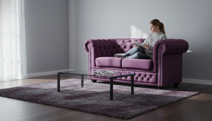 Chesterfield Textil Couch Polster 2-Sëtz-Stoff Sofas Couchen violett Zweisëtzer