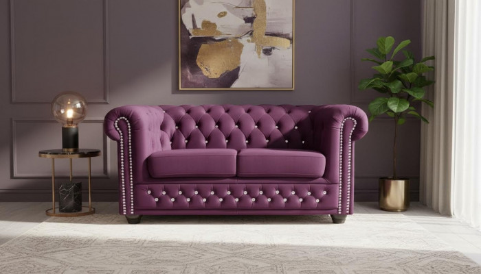 Chesterfield Textil Couch Polster 2-Sëtz-Stoff Sofas Couchen violett Zweisëtzer