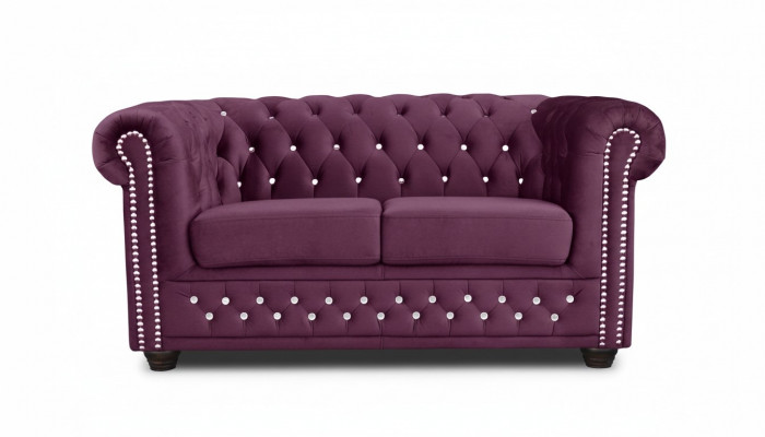 Chesterfield Textil Couch Polster 2-Sëtz-Stoff Sofas Couchen violett Zweisëtzer