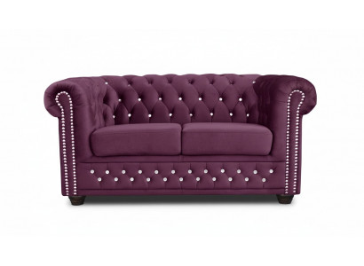Chesterfield Textil Couch Polster 2-Sëtz-Stoff Sofas Couchen violett Zweisëtzer