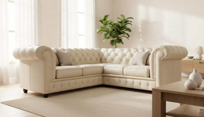 Chesterfield Ecksofa L-Form Stoff Design Canapé Polster Sitz Canapé Textil