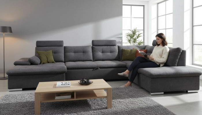 Eckcouch U-Form Couch Wohnlandschaft Garnitur Stoff Couchen Bettfunktion Schlof