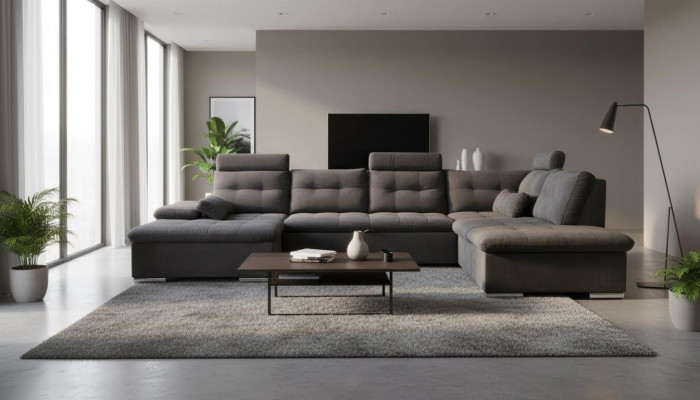 Eckcouch U-Form Couch Wohnlandschaft Garnitur Stoff Couchen Bettfunktion Schlof