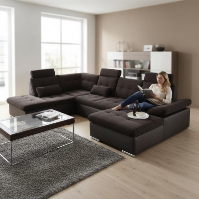 Wunnlandschaft Multifunktioun Canapé Ecksofa U-Form Bettfunktioun Schlof
