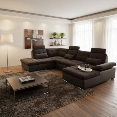 Wunnlandschaft Multifunktioun Canapé Ecksofa U-Form Bettfunktioun Schlof