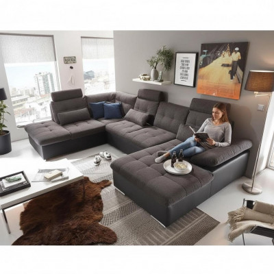 Ecksofa U-Form Sofa Wunnlandschaft Garnitur Bettfunktioun Design Polster