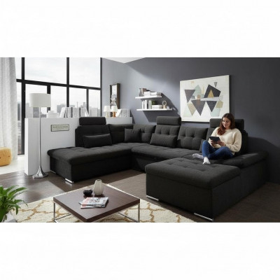 Eckcouch U-Form Couch Design Polster Modern Textil Bettkëscht Bettfunktion