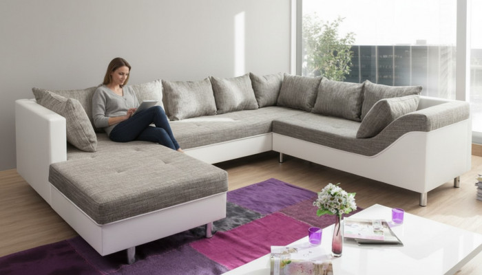 Design Eckcouch U-Form Modern Sofas Canapé Wunnlandschaft Schlofk Bett