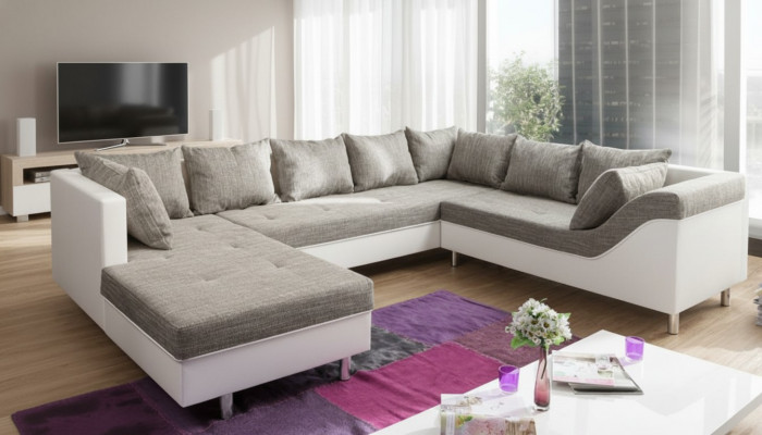 Design Eckcouch U-Form Modern Sofas Canapé Wunnlandschaft Schlofk Bett