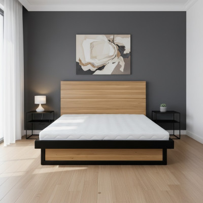 Loft Better 140x200cm Massivt Holz Schlofzëmmer Miwwelen Echt-Holz Bett Eech Metall