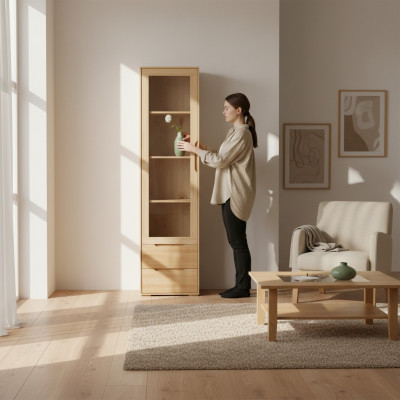 Massiv Vitrin Echt Handaarbecht Vollholz Schaf Holz Schief Glas Vitrinen