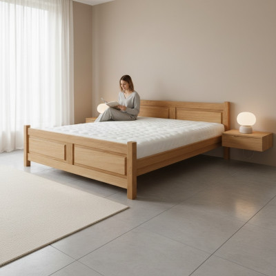 Better aus Holz, Bett aus echtem Holz, Schlofzëmmer, Hotelstil, massiiv Miwwelen.