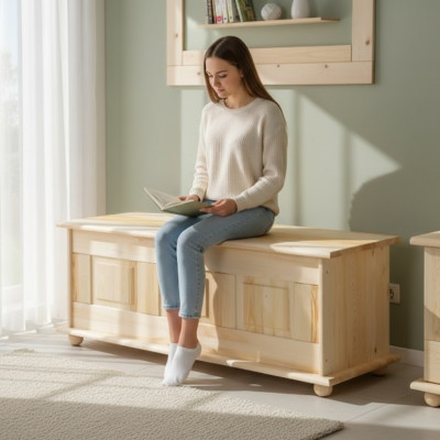 Massivholz Lagerbox Holzkëscht Deckel Kiefer Handaarbecht Këscht Këschten 125x45