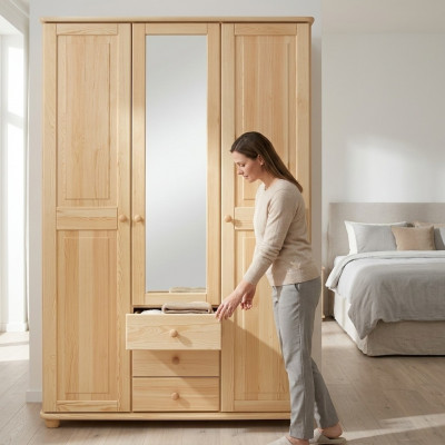 Garde-robe Pin Armoire Massivholz Schlofzëmmerkast Schiefen Landhaus Nei