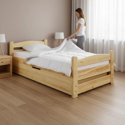 Schlofzëmmer Holzbett Echt Holz Bett Better Hotel 90x200 Stil Massiv Miwwelen