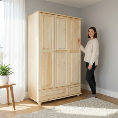 Kleederschaaf Schlofzëmmer Holz Echt Handaarbecht Vollholz Schaf Holz Schief.