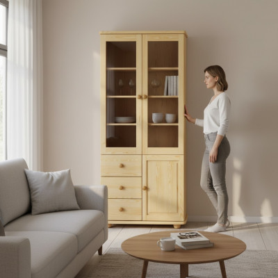 Vitrinn Wunnzëmmer Miwwelen Sideboard Holz Vitrinnen Glas Schaf Echt Holz Massiv