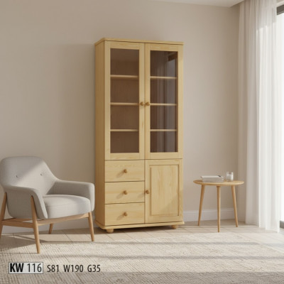 Vitrinn Wunnzëmmer Miwwelen Sideboard Holz Vitrinnen Glas Schaf Echt Holz Massiv