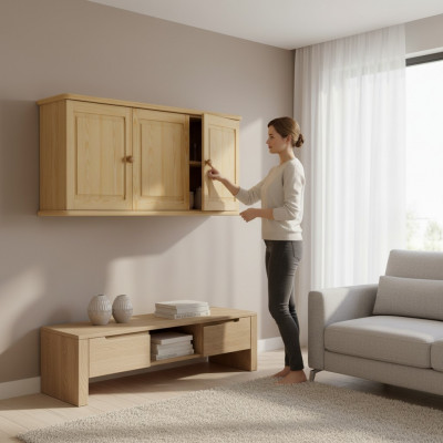 Mauer Schaf Wandkëschten Oflaagschaf Kichen Buedzëmmer Vollholz Miwwel Echt Holz Regal