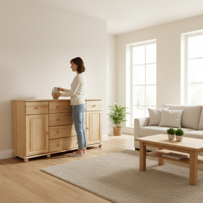 Design Kommode Handaarbecht Holz Anrichte Sideboard Schaf Neivoll Holz Miwwel Neien