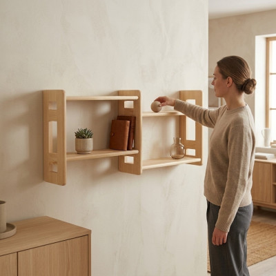 Wandregal Bicherregal Bicheregal Wunnzëmmer Mauer Regal Echt Holz