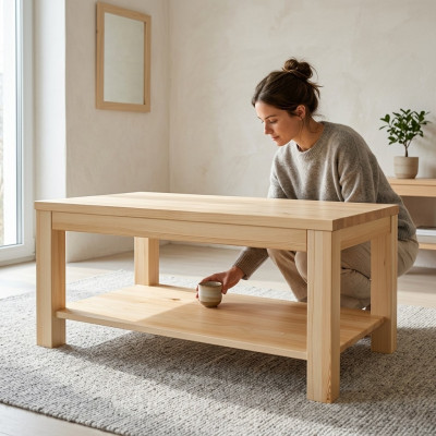 Holz Dësch Couchtischen aus Holz massive Wunnzëmmer Miwwelen 120x70cm massiv Dëscher