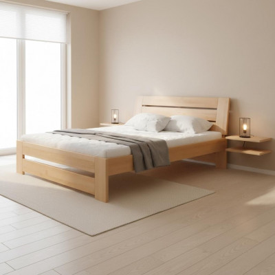 Holzbett Echt Holz Bett Better Schlofzëmmer Hotel 180x200 cm Stil Massiv Miwwelen