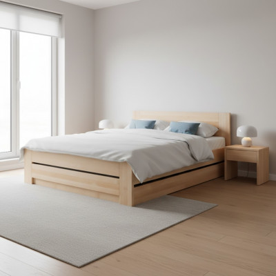 Bett 180x200cm Massivt Holz Better Duebelbett Ehebett Schlofzëmmer Miwwelen Nei