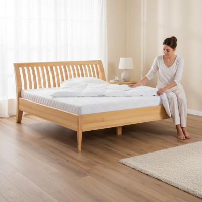 Bett Holz Massiv Schlofzëmmer Better 100x200 cm Eenzelbett Massivmébel Miwwelen