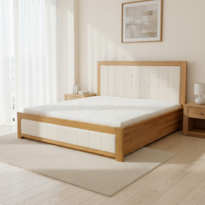 Duebbelbett Holz Better Eechte Holz 180x200cm Schlofzëmmer Massiv Holzbett.