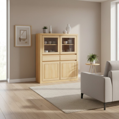 Holz Kommode Wunnzëmmer Vitrin Kommode Anrichte Sideboard Holz Schief Nei